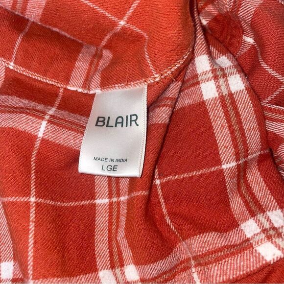 BLAIR brand Fall Burnt Orange plaid flannel button up collared SZ L 100% cotton - Picture 8 of 9